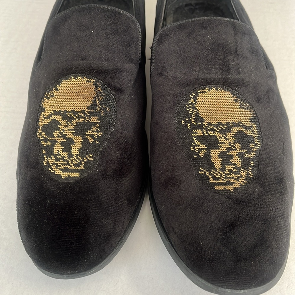 INC International Concepts Black and Gold Skull Loafers